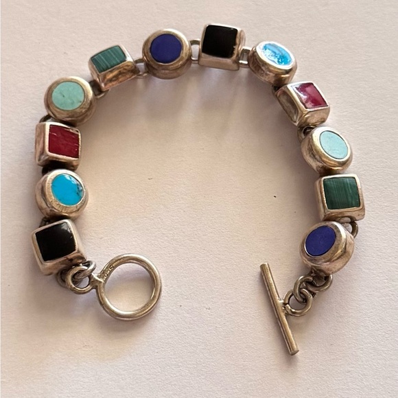Vintage Multi Gemstone, 925 Sterling Silver Bracelet - Picture 4 of 5